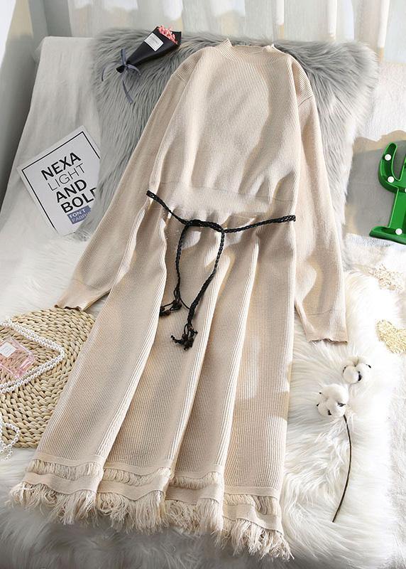 For Spring tassel Sweater weather fashion beige Hipster knitted dress