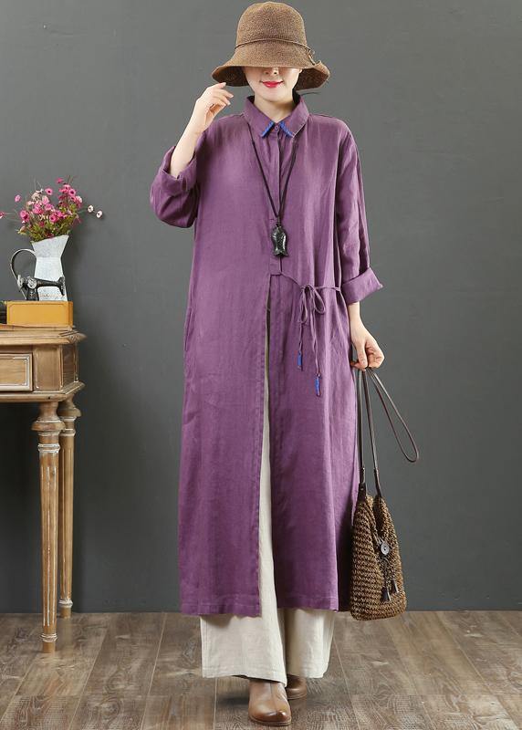 100% Lapel Spring Quilting Clothes Sleeve Purple Robe Dress