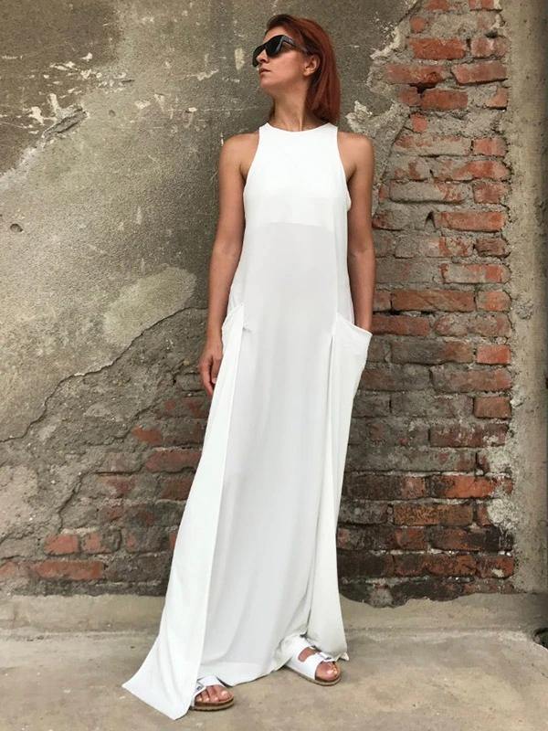 DIY white cotton clothes Women o neck  A Line Dress