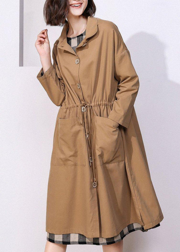 Classy khaki Plus Size clothes For Women Photography drawstring spring coat