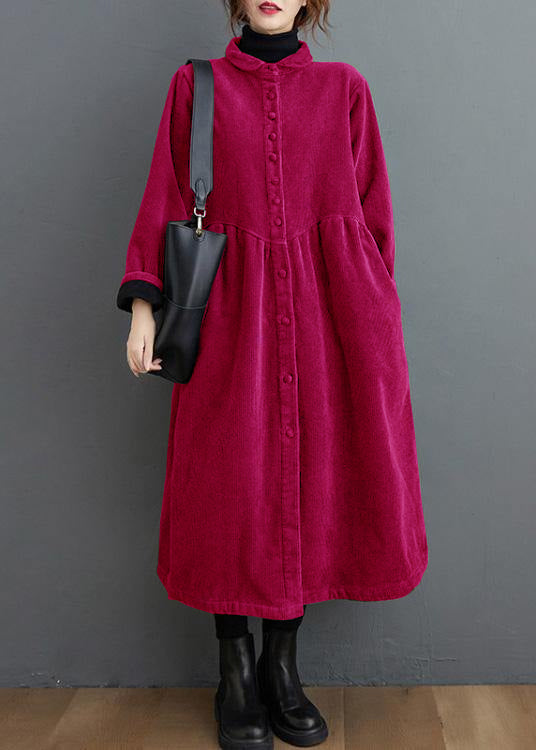 French rose red  corduroy coats Inspiration thick Cinched women coats ( Limited Stock)