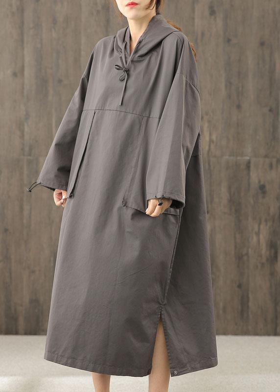 Organic gray tunics for women hooded side open Dress