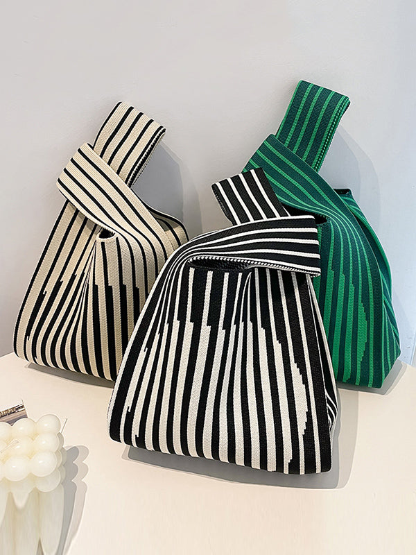 Contrast Color Striped Woven Bags Woven Handbag