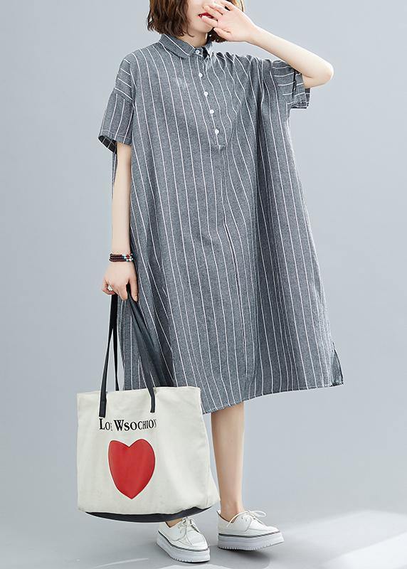 DIY striped Cotton quilting clothes lapel collar Plus Size summer Dresses