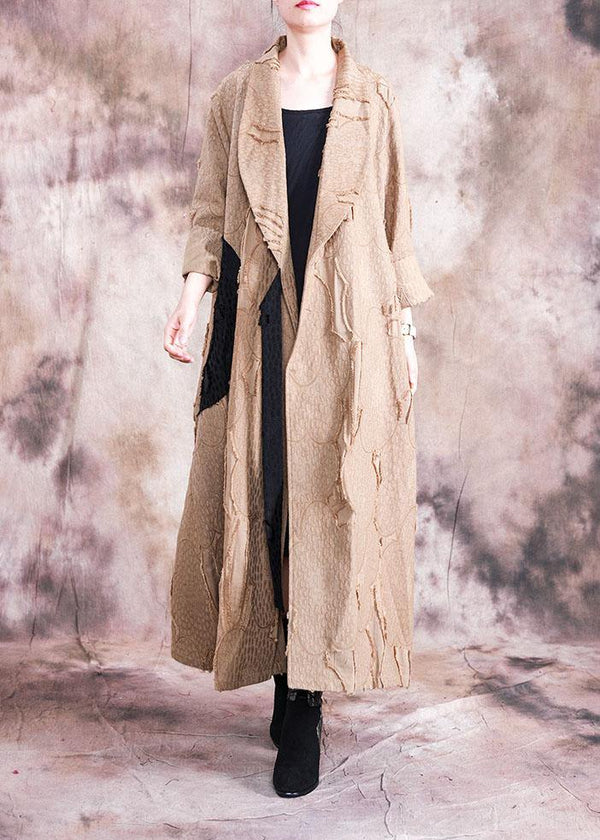 2019 khaki Coat Women plus size clothing fall turn-down collar tie waist Coats