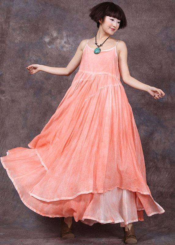 Loose orange asymmetric hem linen dresses sleeveless Dresses summer Dress