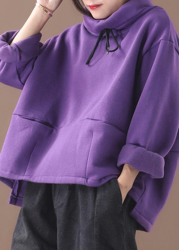 Classy purple cotton top silhouette thick Knee high neck tops