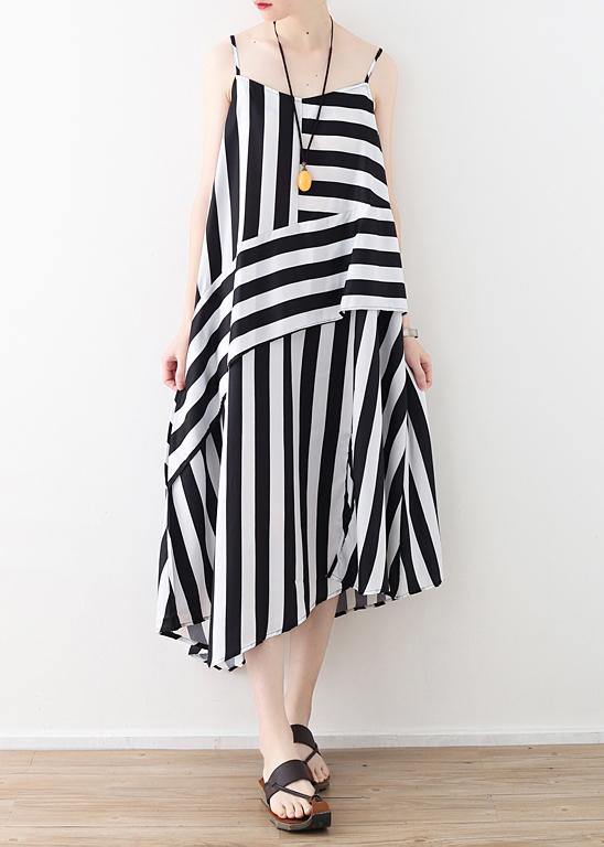 DIY black striped quilting dresses Spaghetti Strap asymmetric Plus Size Dresses