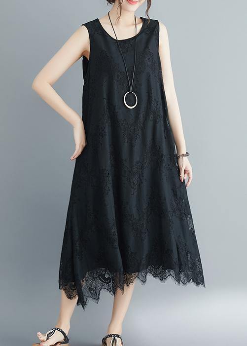 Women black laceclothes For Women o neck Kaftan summer sleeveless Dress