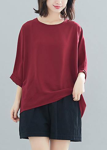 Modern o neck Batwing Sleeve chiffon For Women boutique Wardrobes burgundy Love tops Summer