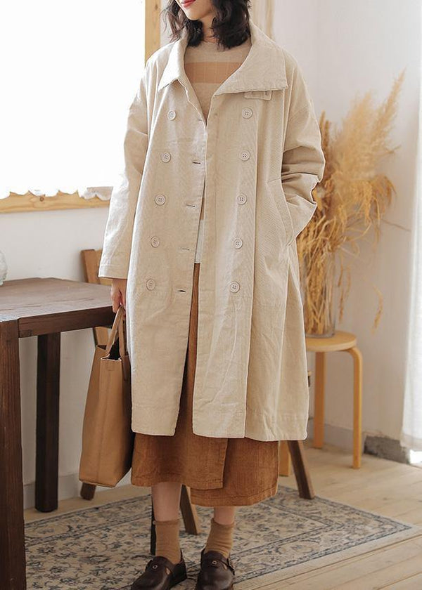 Casual beige Parkas for women plus size warm winter coat double breast pockets winter outwear