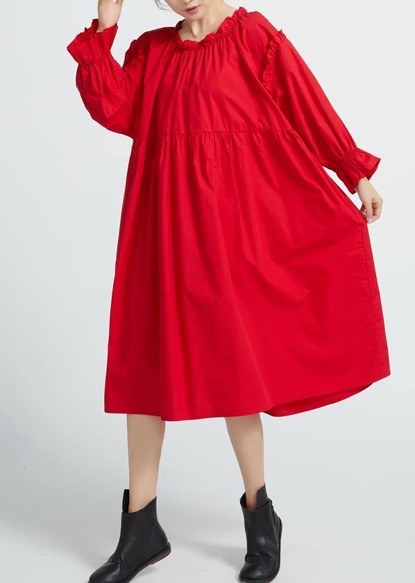 Italian Red cotton Wardrobes High Waist  Robe spring Dresses