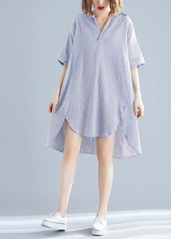 Italian gray striped linen dress Vintage Photography lapel asymmetric Midi Summer Dresses