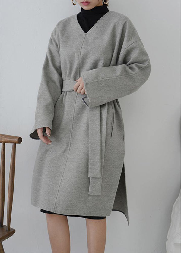 Elegant v neck tie waist tunic dress Fashion Ideas gray Dresses