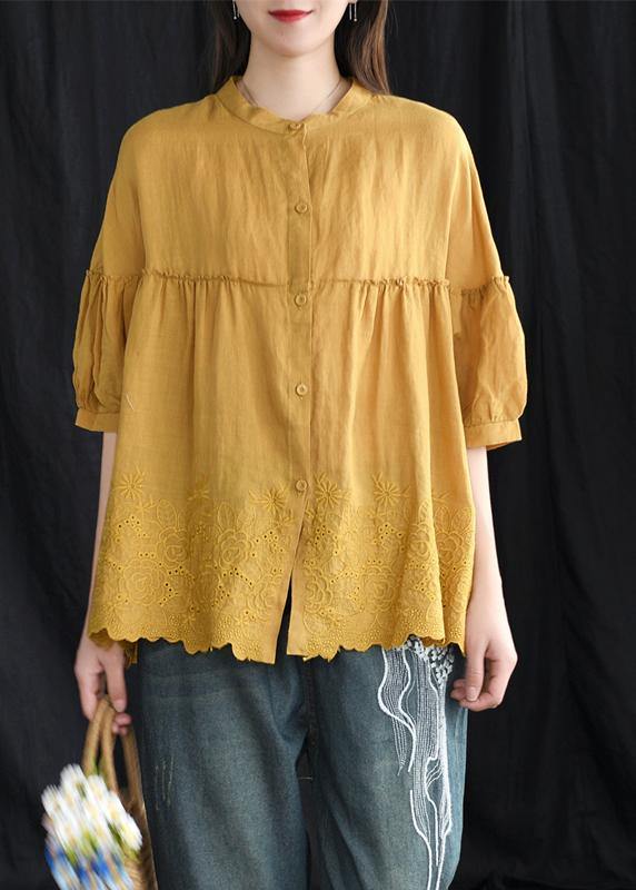 Women Loose Chic Cotton Tunic Boutique Embroidery Summer Vintage Shirt