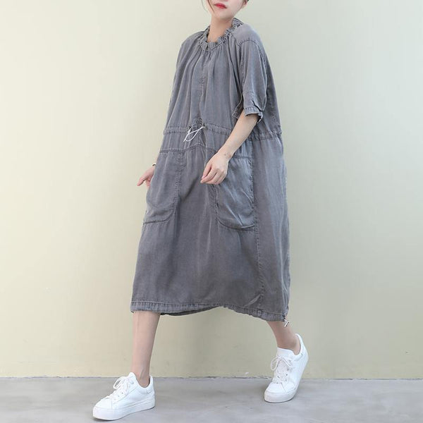 Organic o neck drawstring summer Tunics design green Dresses