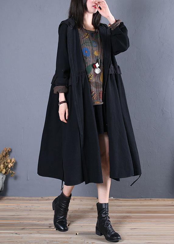 women oversized trench coat fall black hooded ruffles overcoat