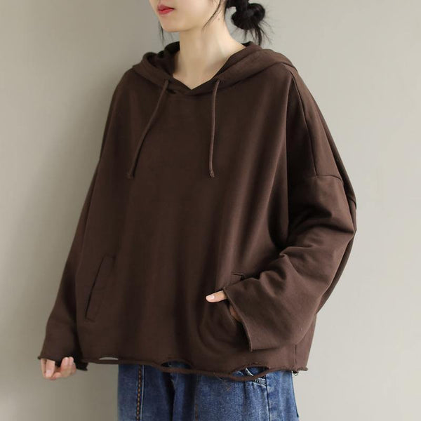 Unique Chocolate Crane Tops Hooded Hole Short Spring Blouse