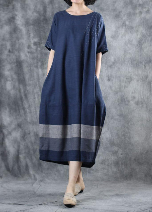 Women blue cotton clothes For Women patchwork long summer Dresses