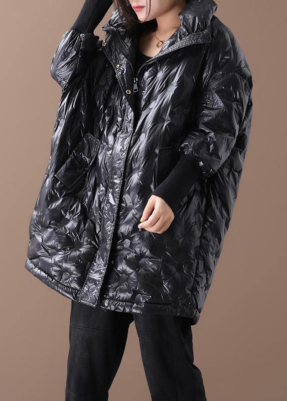 Warm plus size jackets coats black stand collar zippered goose Down coat
