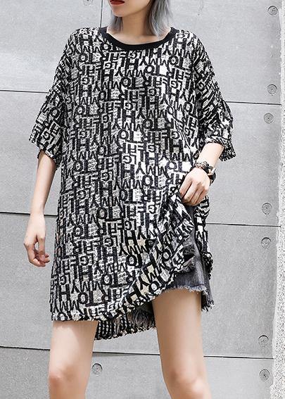 Women o neck half sleeve chiffon tops women Outfits black print top summer