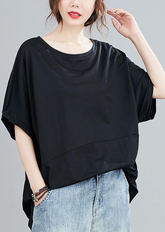 Women black top silhouette o neck Batwing Sleeve baggy shirts