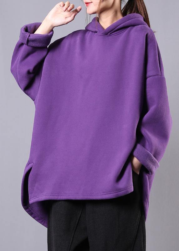 Bohemian hooded low high design cotton Tunic Fabrics purple blouses