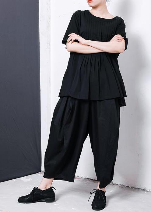 Women black cotton blended Solid Color Pleated Loose Bloomers