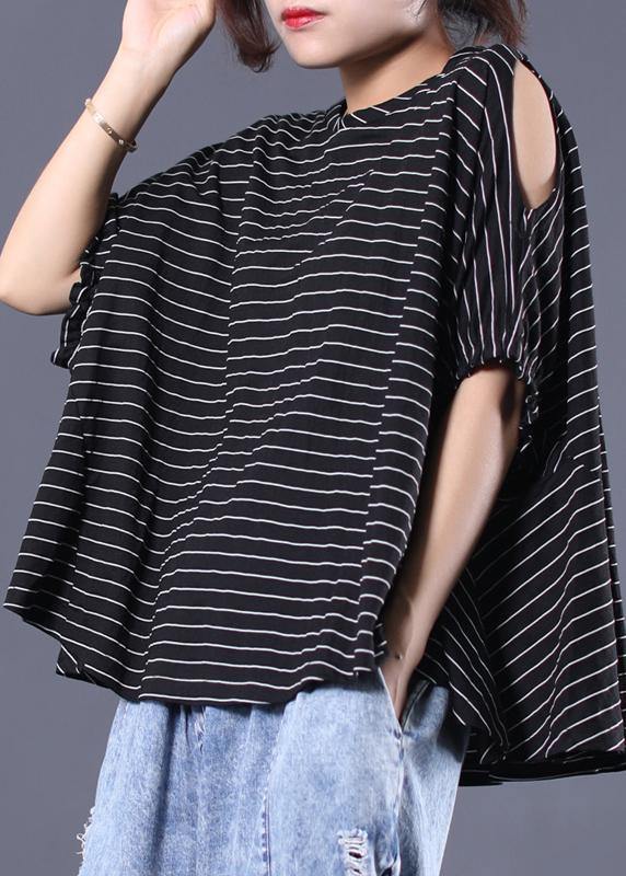 Women black striped cotton clothes off the shoulder Plus Size Clothing summer top