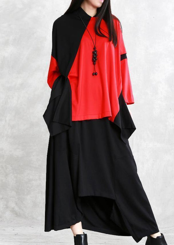 Handmade patchwork cotton spring shirts black red top