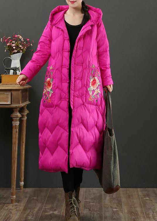 Fine rose embroidery down jacket woman casual snow jackets hooded Warm overcoat