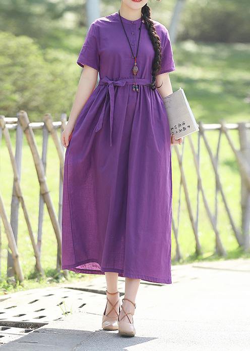 Natural purple linen Soft Surroundings fine Inspiration short sleeve loose summer Dress