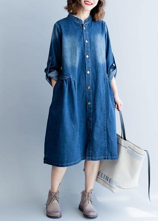 Organic denim blue embroidery Fine clothes For Women Wardrobes striped collar fall outwears