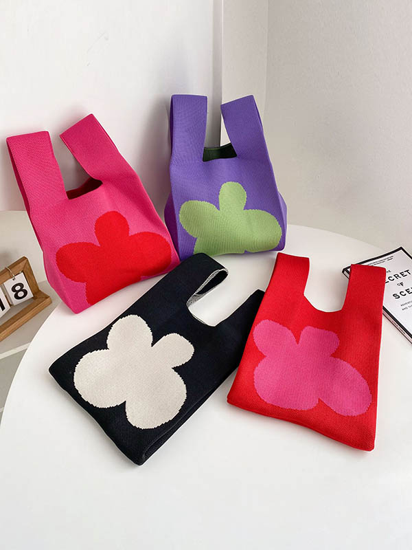 Flower Contrast Color Knitting Bags Accessories