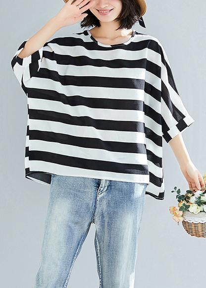 Women black striped chiffon dresses Fashion Sleeve Batwing Sleeve Art Summer tops