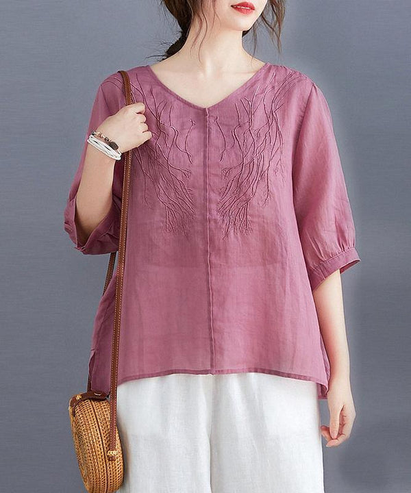 Organic rose clothes For Women v neck embroidery daily blouses