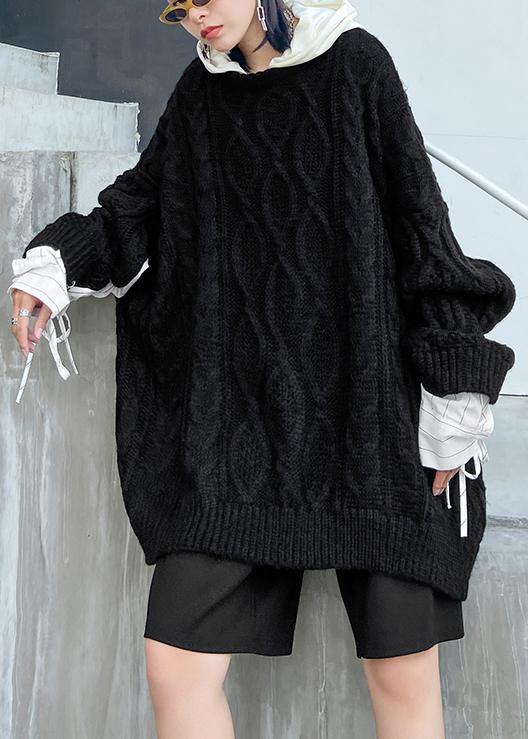 For Spring fall black knit tops plus size hooded clothes For Women