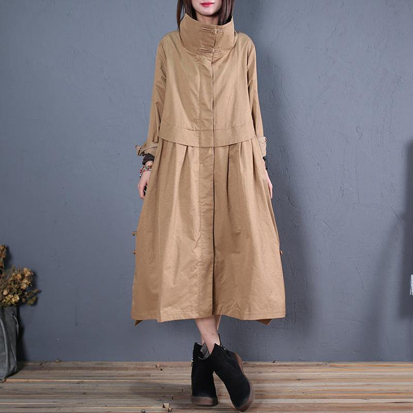 fine plus size long coats fall outwear khaki side open Coats