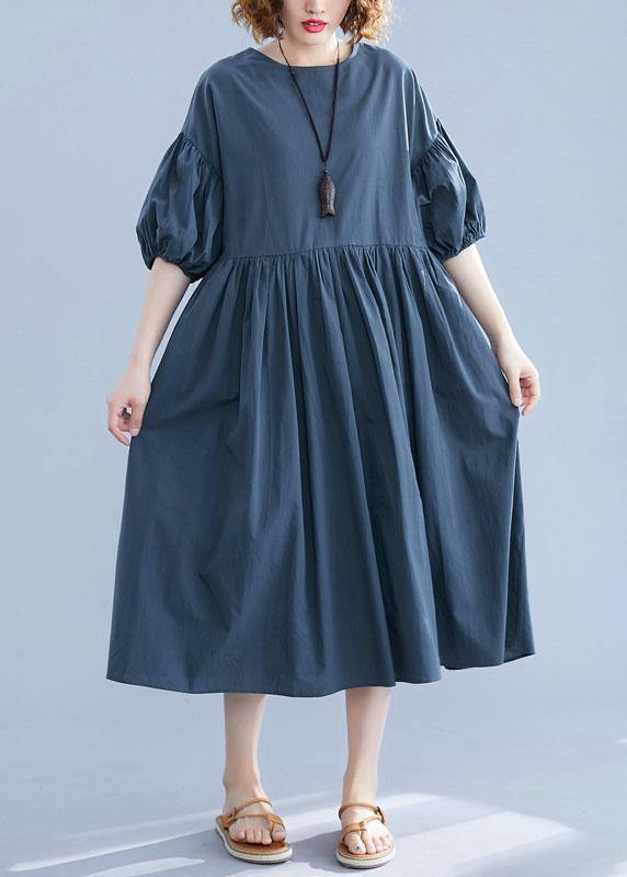 Elegant blue cotton clothes For Women o neck Maxi summer Dresses