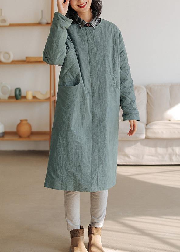 thick Loose fitting warm coat gray green o neck thick womens coats