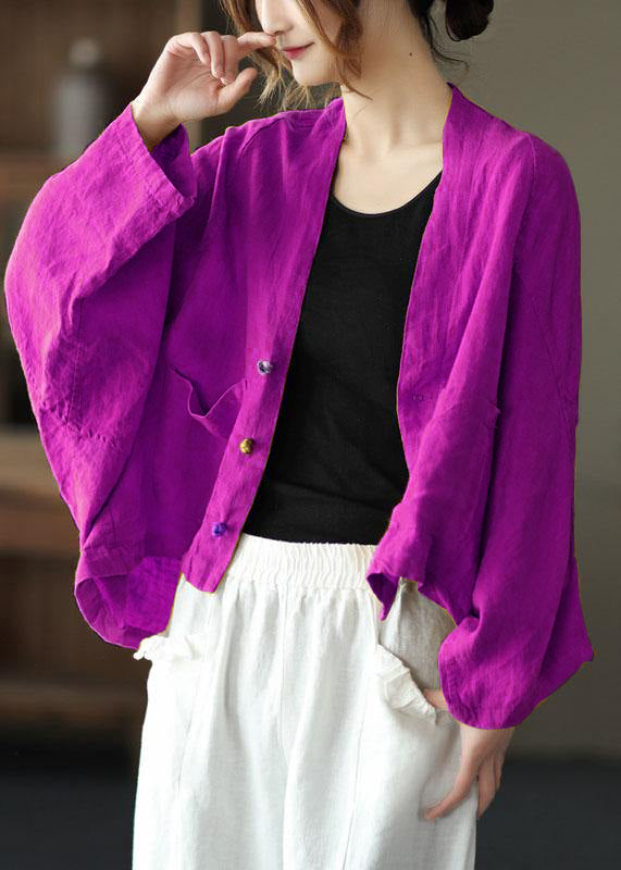 Fine Purple Bat wing Sleeve Pockets Coat Short