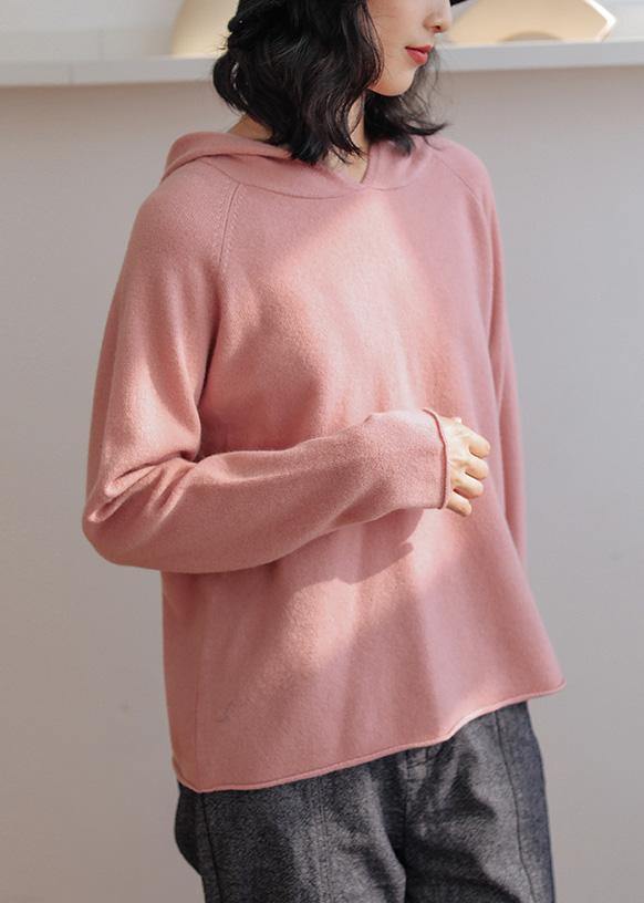 For Work pink knitted top hooded baggy trendy plus size knitwear