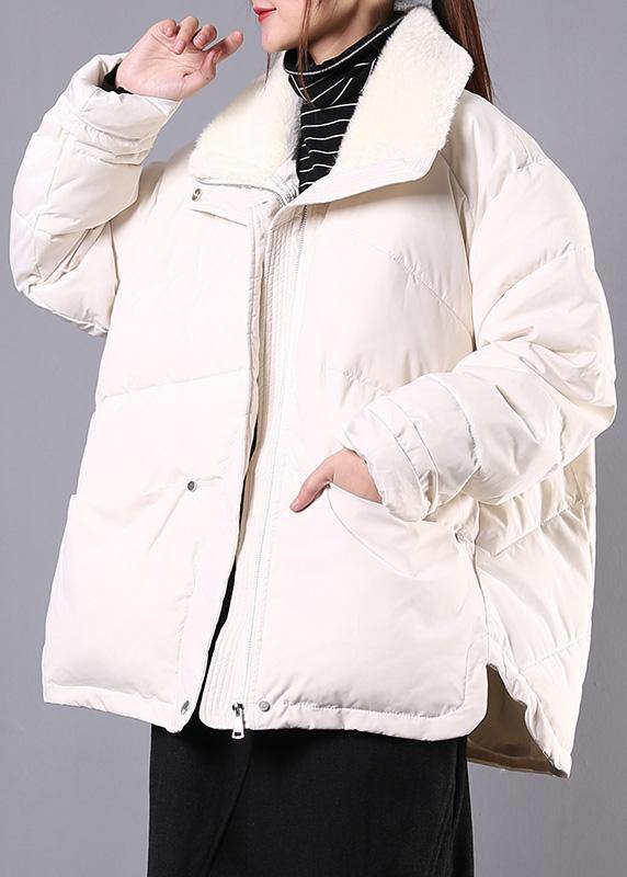 Luxury plus size lapel winter outwear beige pockets zippered women parka