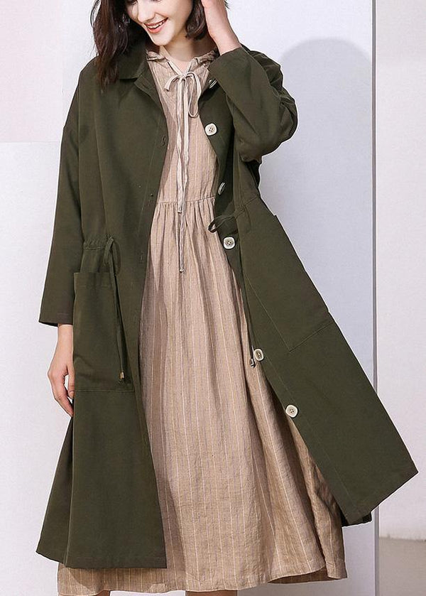 Women drawstring fine spring clothes dark green baggy women coats