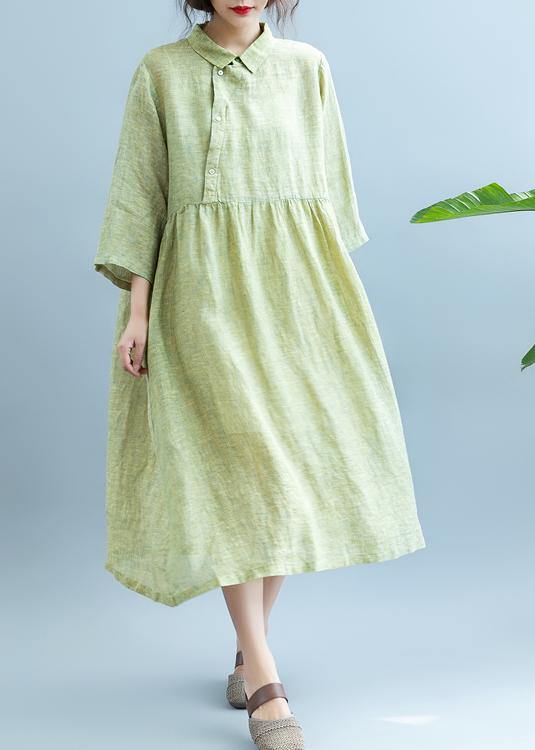 Loose Light Green cotton Quilting Clothes Lapel  cotton Summer Dress