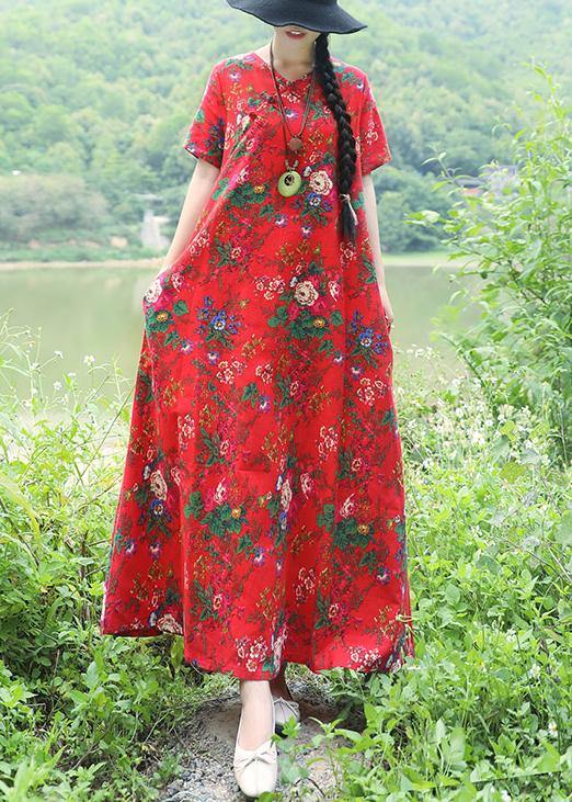 Art prints linen dress plus size Inspiration red Robe Dress summer