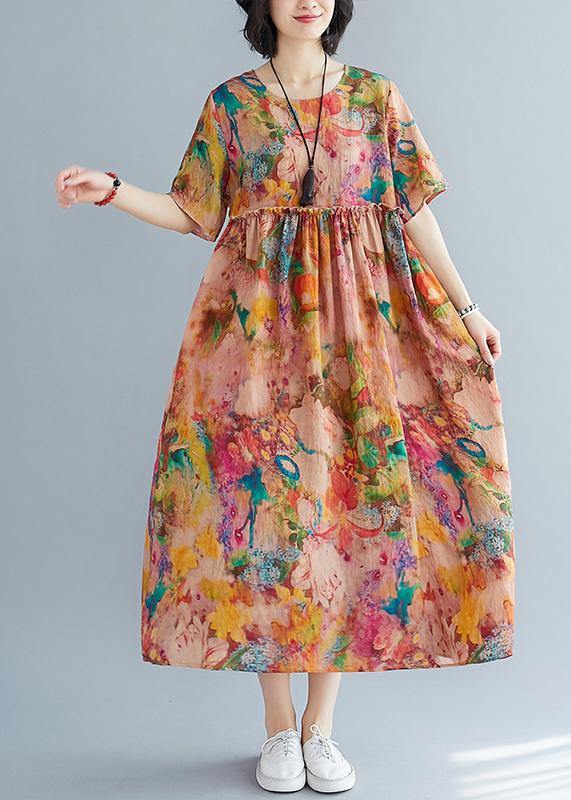 DIY o neck Cinched summer outfit Fabrics floral loose Dress