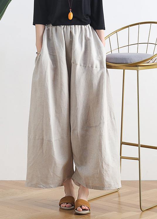 20 summer stitching thin women's new cotton and linen nude wide-leg pants
