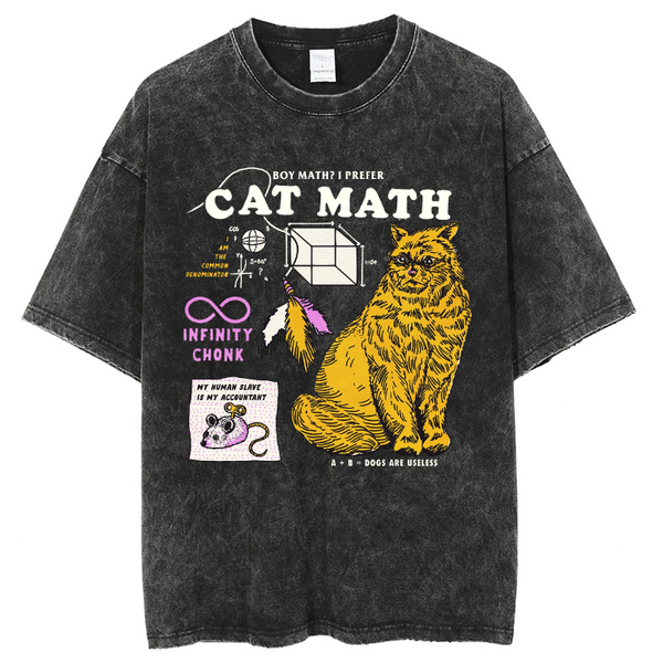 Unisex I Hate Math Tho Printed Retro Washed Short Sleeved T-Shirt