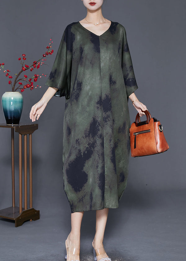 Art Blackish Green Oversized Tie Dye Vacation Dresses Fall